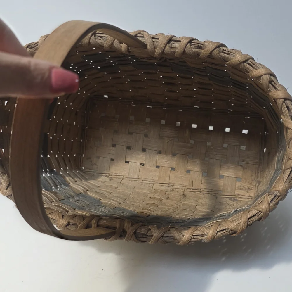 Vintage Handcrafted Woven Splint Basket Brown and Gray 1987
